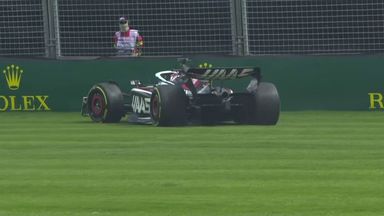 Magnussen just avoids hitting the barriers!