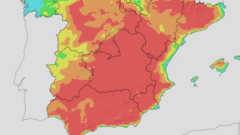 İspanya'da bu hafta sıcaklıkların artması bekleniyor.  28 Nisan Cuma gününün haritası.  Resim: Aemet