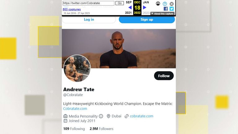 Andrew Tate had almost gained three million followers after a month back on Twitter. Pic: Twitter