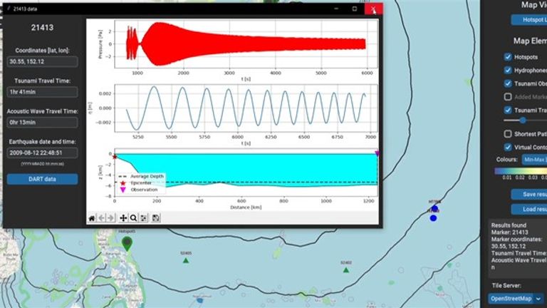 It can also predict how long the tsunami will take to travel to a chosen location (past example).