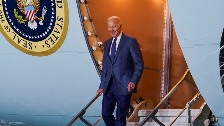 President Joe Biden disembarks Air Force One 