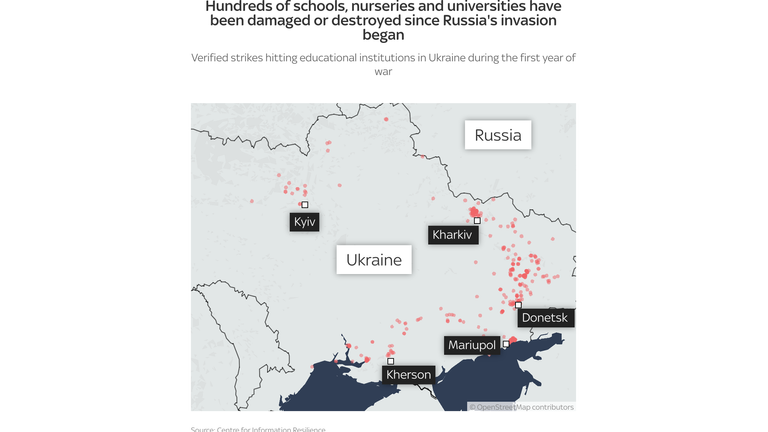 Rusya'nın işgali başladığından beri yüzlerce okul, kreş ve üniversite hasar gördü veya yıkıldı.