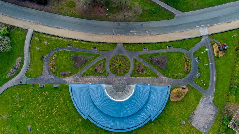 An aerial view of Birkenhead Park visitor centre, Birkenhead, Wirral. Picture date: Sunday March 21, 2021. PA Photo. Photo credit should read: Peter Byrne/PA Wire