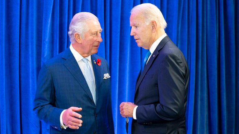 The King and Joe Biden pictured in 2021