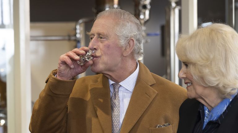 King Charles III and the Queen Consort during a visit to Talbot Yard Food Court in Yorkersgate, Malton, North Yorkshire to meet food and drink producers with shops and to hear more about their locally produced goods. Picture date: Wednesday April 5, 2023.