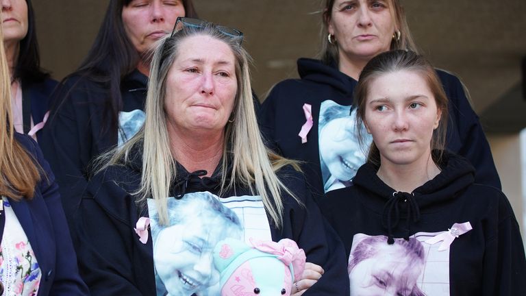Cheryl Korbel, (centre) mother of nine-year-old Olivia Pratt-Korbel outside Manchester Crown Court after Thomas Cashman, 34, of Grenadier Drive, Liverpool, was sentenced to a minimum term of 42 years, for the murder of nine-year-old Olivia Pratt-Korbel, who was shot in her home in Dovecot on August 22 last year, the attempted murder of Joseph Nee, the wounding with intent of Olivia&#39;s mother Cheryl Korbel and two counts of possession of a firearm with intent to endanger life. Picture date: Monday