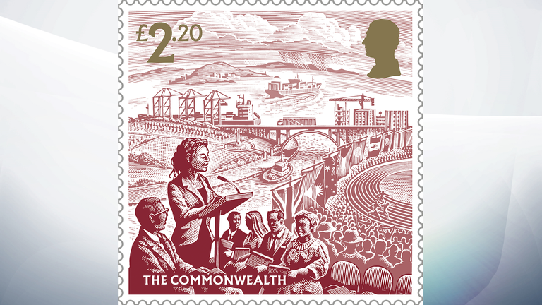 One of the stamps shows a meeting of the Commonwealth
