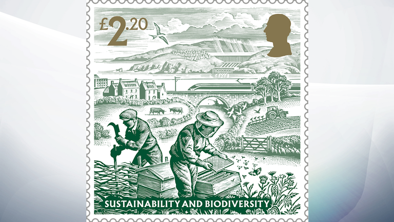 A bee-keeper is one of the images pictured on the sustainability and biodiversity stamp 