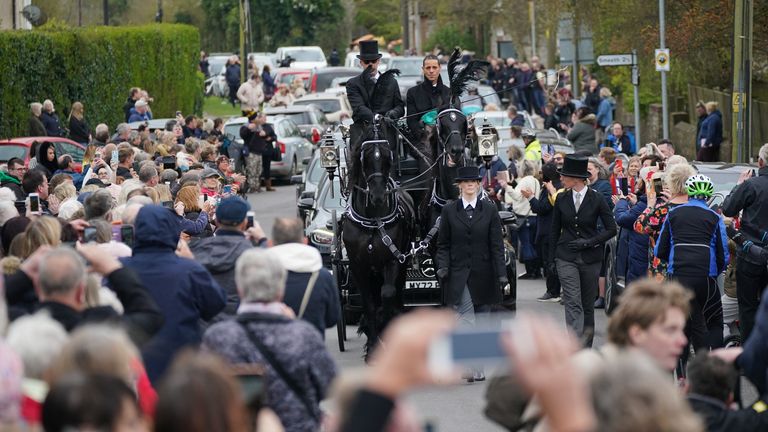 The funeral cortege of Paul O&#39;Grady travels through the village of Aldington, Kent ahead of his funeral at St Rumwold&#39;s Church. Picture date: Thursday April 20, 2023.
