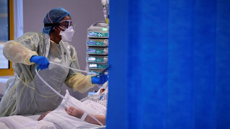 Medical staff treat seriously ill COVID-19 patients at Milton Keynes University Hospital