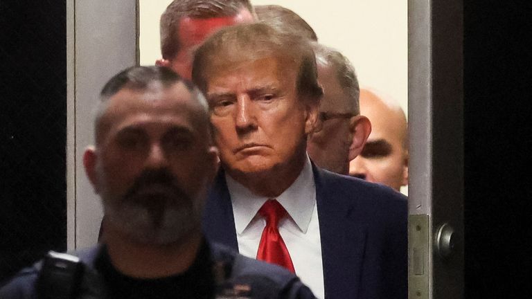 Donald Trump at Manhattan Criminal Courthouse where he pleaded not guilty to 34 felony charges