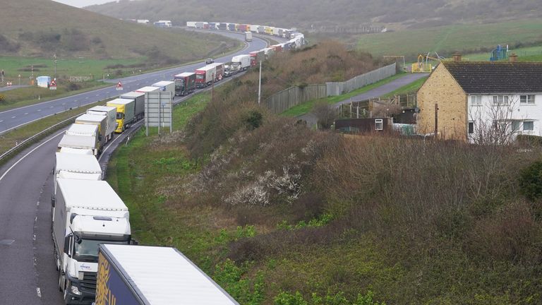 Lorry queues near Dover on Saturday morning