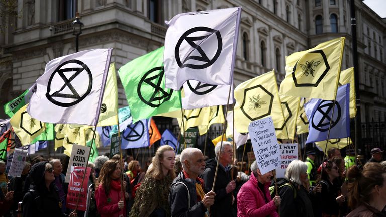 Activists from the Extinction Rebellion demonstrate as a part of &#39;The Big One&#39; event in London, Britain April 24, 2023. REUTERS/Henry Nicholls
