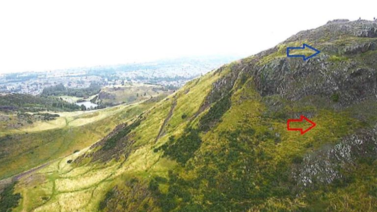 Arthur&#39;s Seat in Edinburgh, showing the fall area of Fawziyah Javed