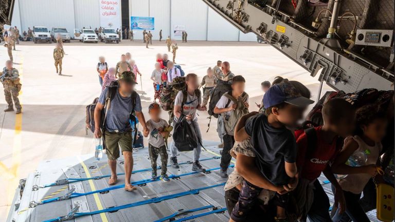 French nationals boarding a transport plane in Khartoum. Pic: French Ministry of Armed Forces
