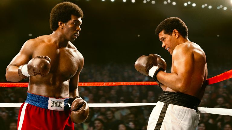 The film depicts Foreman&#39;s infamous 1974 fight against Muhammad Ali dubbed Rumble In The Jungle. Pic: Sony Pictures