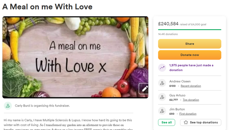 Her Go Fund Me has now raised almost a quarter of a million pounds