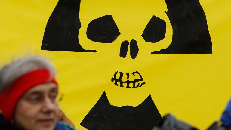 A protester takes part at an anti-nuclear rally near the Gundremmingen power plant in March 2012