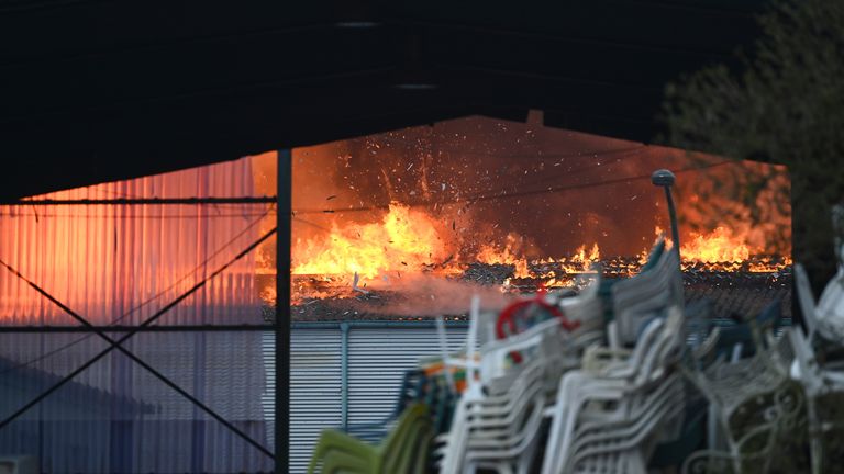 Several buildings have been on fire in Hamburg-Rothenburgsort since the early hours of the morning. Pic: Reuters