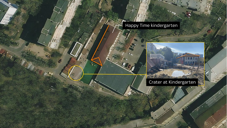 On 26 June 2022, a cruise missile landed in the kindergarten's playground, with a second missile striking a nearby block of flats. 