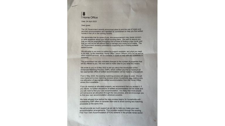 The letter from the Home Office