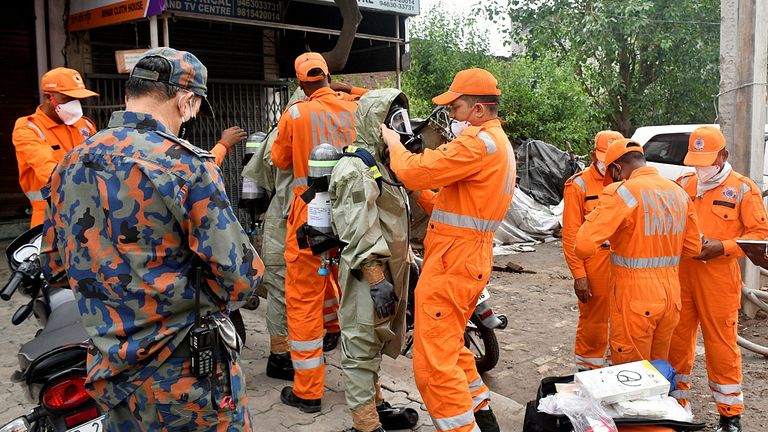 National Disaster Response Force personnel at the site of the gas leak
