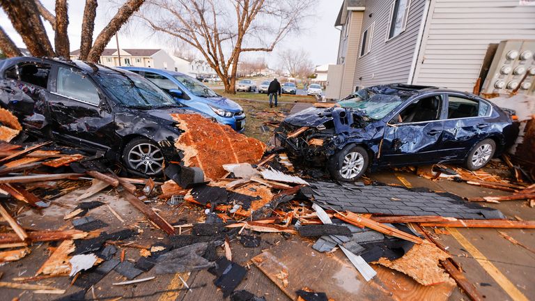 The aftermath of a tornado in Coralville, Iowa. Pic: AP