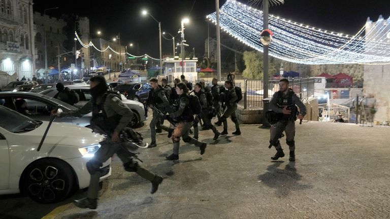 Israeli Border Police were deployed near the Damascus Gate to the Old City of Jerusalem during the raid