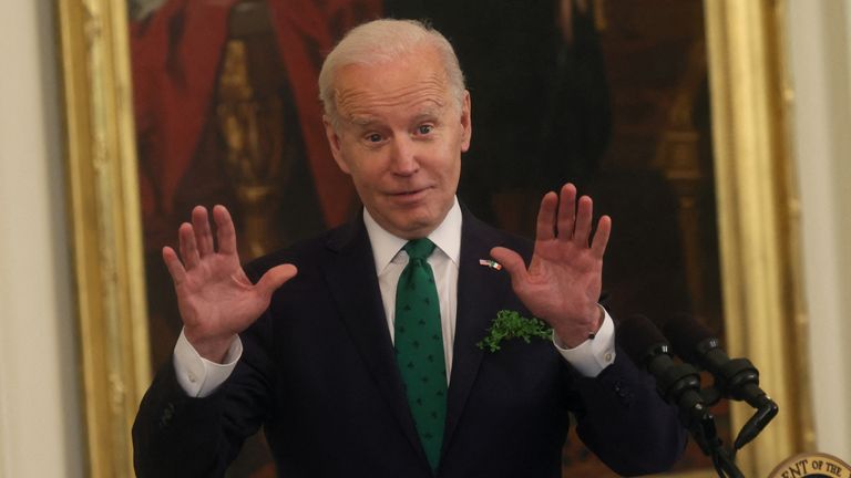 Joe Biden celebrating St Patrick's Day at the White House this year 