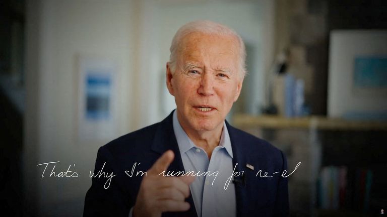 U.S. President Joe Biden speaks in this still image taken from his official campaign launch video published on April 25, 2023. OFFICIAL YOUTUBE ACCOUNT OF JOE BIDEN via REUTERS. THIS IMAGE HAS BEEN SUPPLIED BY A THIRD PARTY. .