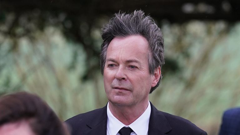 Comedian Julian Clary arriving for the funeral of Paul O&#39;Grady at St Rumwold&#39;s Church in Aldington, Kent. Picture date: Thursday April 20, 2023.
