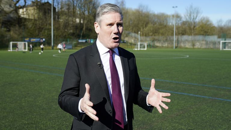 Labour leader Keir Starmer during a visit to Burnley College in East Lancashire to see the importance of sport projects in preventing crime and to speak with students and staff. Picture date: Tuesday April 4, 2023.
