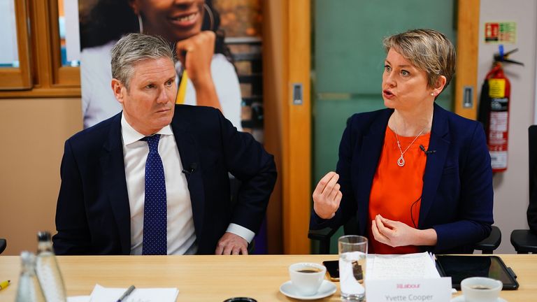 Labour leader Sir Keir Starmer and shadow home secretary Yvette Cooper take part in a roundtable on tackling violence against women and girls at the St Giles Trust in Camberwell, south London. Picture date: Monday April 24, 2023.