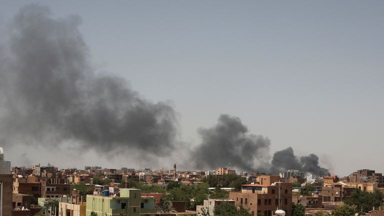 Smoke is seen in Khartoum, Sudan. Pic: AP