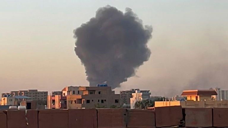 Smoke billows over Khartoum. Pic: AP