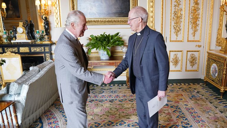 King Charles III receives the Archbishop of Canterbury Justin Welby at Windsor Castle, earlier this month