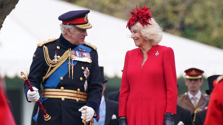 King Charles III and Camilla, the Queen Consort attend a ceremony where they presented new Standards and Colours to the Royal Navy