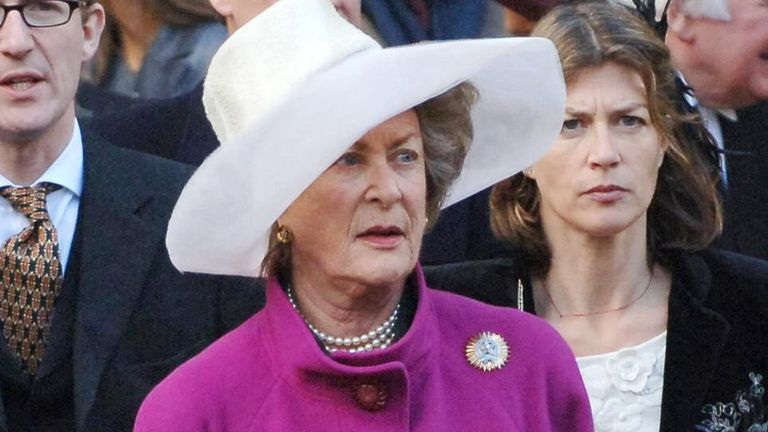 Lady Pamela Hicks, a bridesmaid of Britain&#39;s Queen Elizabeth II, leaves Westminster Abbey, London, after a service of celebration to mark the diamond wedding anniversary of the Queen and the Duke of Edinburgh.