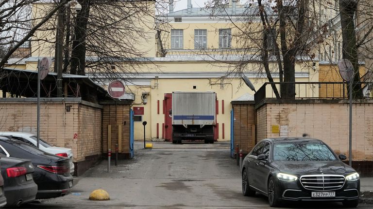 An entrance of the Lefortovo prison, in Moscow, Russia, Thursday, March 30, 2023. Russia's top security agency says an American reporter for the Wall Street Journal has been arrested on espionage charges. The Federal Security Service said Thursday that Evan Gershkovich was detained in the Ural Mountains city of Yekaterinburg while allegedly trying to obtain classified information. (AP Photo/Alexander Zemlianichenko)