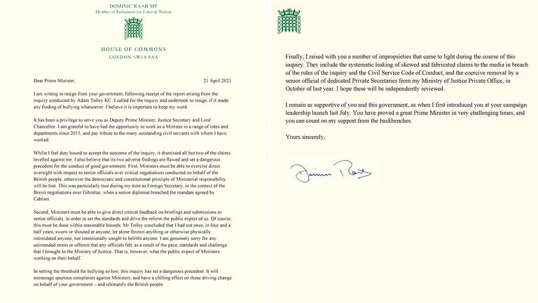 Dominic Raab resignation letter