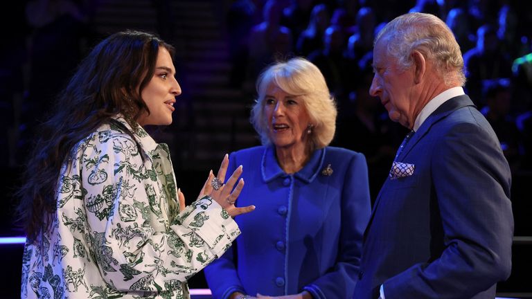 King Charles and Camilla, Queen Consort meet UK&#39;s Eurovision Song contestant Mae Muller, in Liverpool