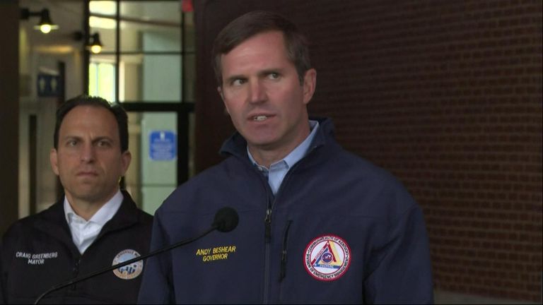 Governor of Kentucky Andy Beshear delivers an emotional press conference on the  Louisville shooting