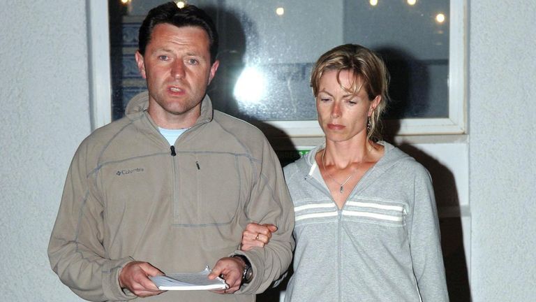 Gerry McCann, with his wife Kate, gives a statement to the press in the Algarve village of Praia Da Luz, where their daughter, three-year-old Madeleine McCann, went missing on Thursday evening.