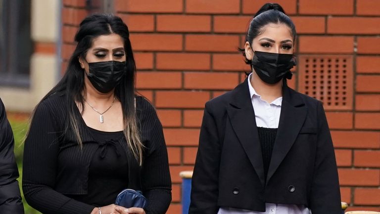 Mahek Bukhari (right) and her mother Ansreen Bukhari arrive at Leicester Crown Court