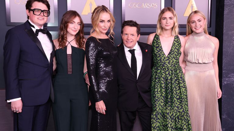 Actor Michael J. Fox, his wife Tracy Pollan and his family attend the 13th Governors Awards in Los Angeles, California, U.S., November 19, 2022