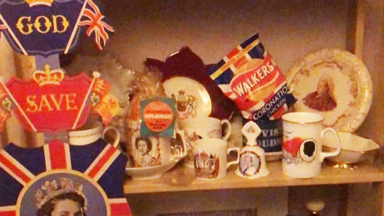 He collects items from his local charity shops, as well as keeping packaging from special occasions
