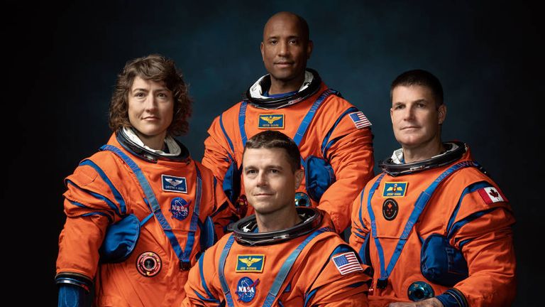 (L-R)NASA Astronauts Christina Koch, Victor Glover, Reid Wiseman, Canadian Space Agency Astronaut Jeremy Hansen. Pic: Josh Valcarcel/NASA