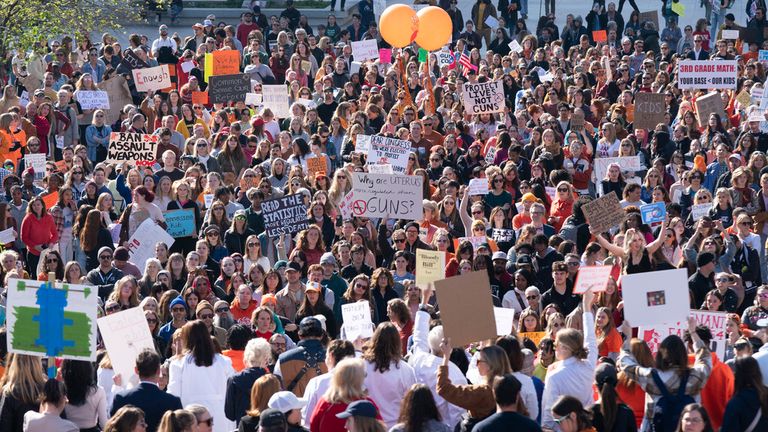  Rally of Parents and Kids to End Gun Violence at the State Capitol Thursday, March 30, 2023. Pic: AP