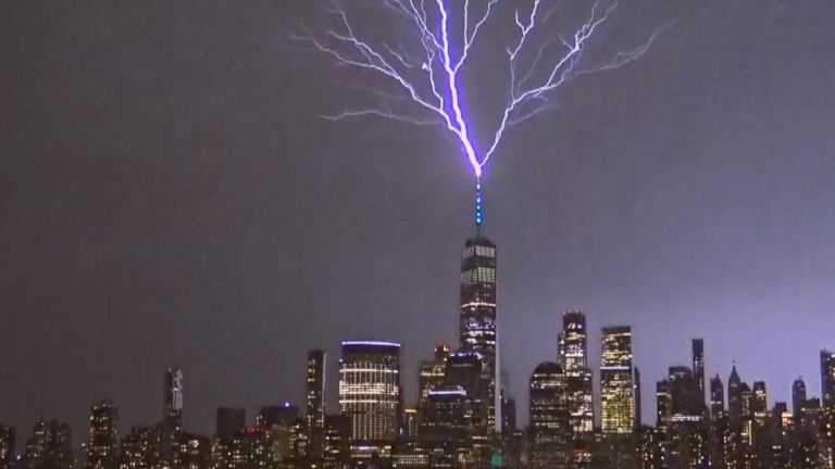 A lightning struck the One World trade Centre in New York.