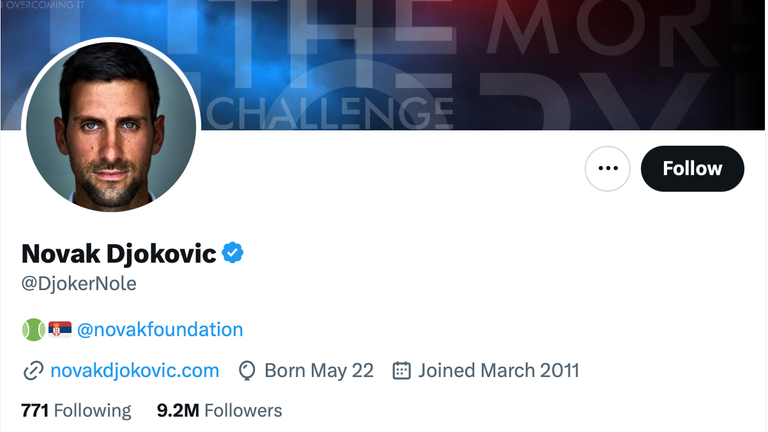 Novak Djokovic's Twitter profile